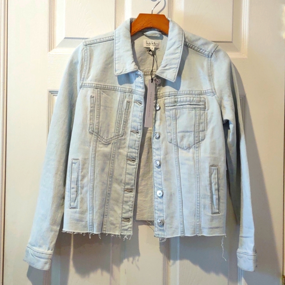Nicole Miller raw edge light Blue denim jacket, small, new with tags